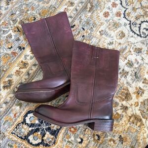 Burgundy Leather Mid-Calf Boots